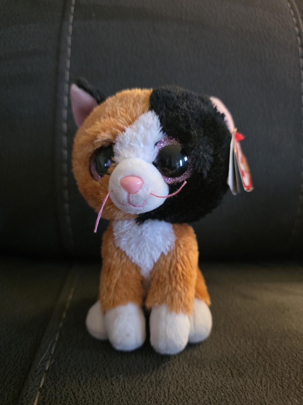 TY Beanie Boo Tauri Calico Cat Kitten 9” Plush Soft Toy Big Pink Glitter Eyes